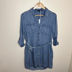 Velvet Heat Button Up Denim Shirt Dress Small